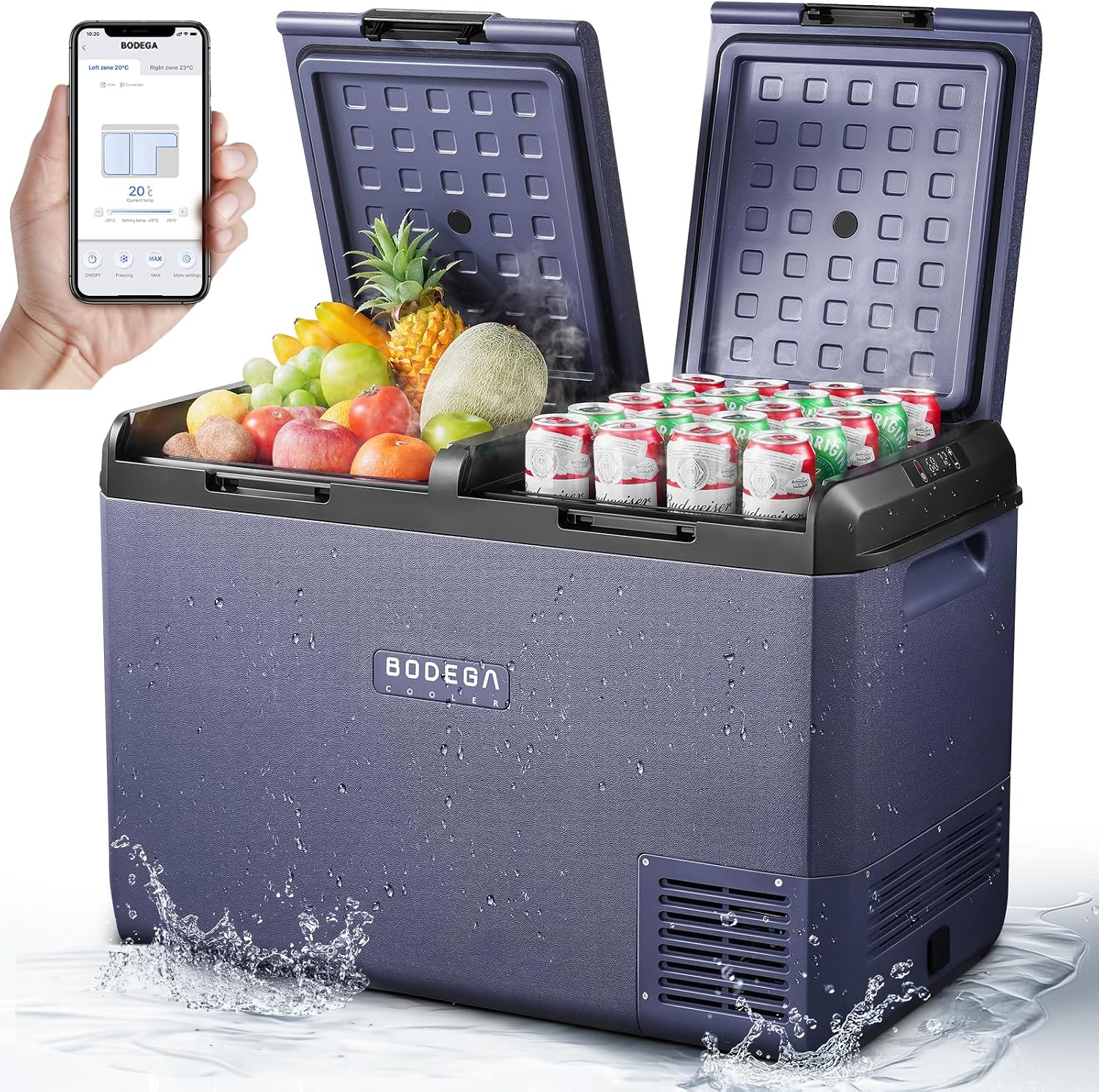 BODEGACOOLER 12 Volt Car Refrigerator, 43 L, RV Car Fridge Dual Zone APP Control with 12/24V DC 110-240V AC, App-Steuerung, -4 ~68