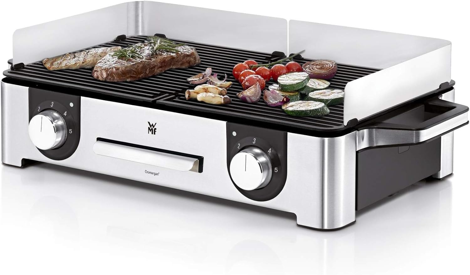 WMF Lono Master-Grill, 50 × 28 cm, 2400 W, LED-Beleuchtung, edelstahl matt, 2 getrennt regulierbare Grillflächen, 2.400 Watt