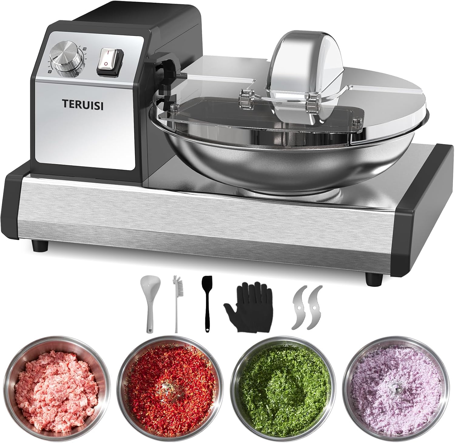 Gewerbliche Küchenmaschine, 250 W Schwerlast Fleischwolf mit 1500RPM, 5,7L Edelstahlschüssel & 0-15 Min Timer