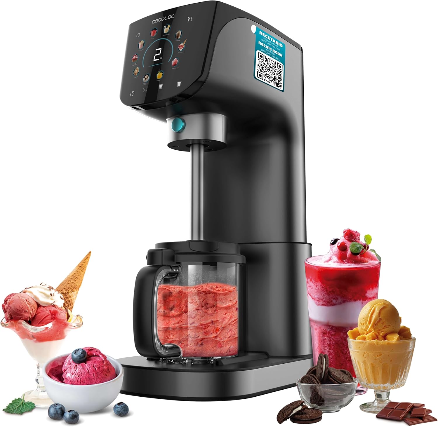 Cecotec Gelatec 2100 Multifunktions-Eismaschine, 500 W, Fassungsvermögen 2,1 l, 11 Programme für Eis und Granitgetränke, 3 Becken