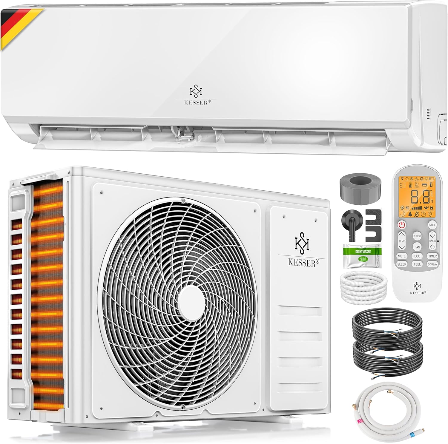 KESSER Klimaanlage, 9000 BTU/h (2.600 W) sehr leise, WiFi/App Funktion Klimagerät, Fernbedienung, App-Steuerung, Display, Kühlen A++/Heizen A+