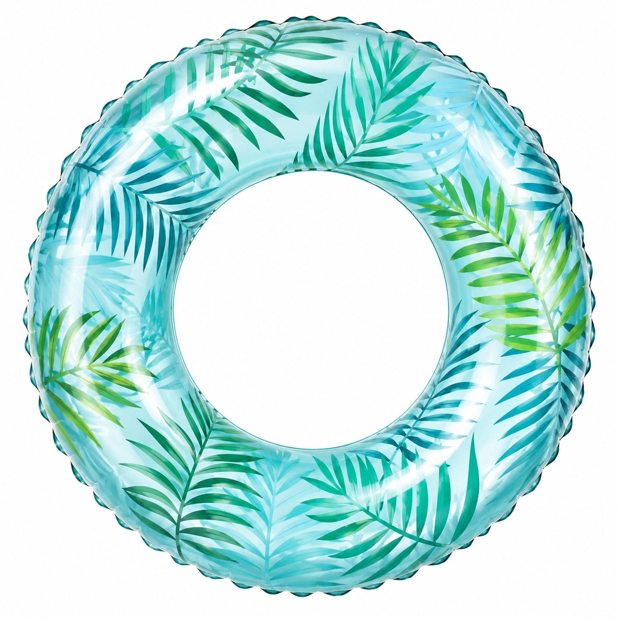 Transparenter Schwimmring mit Palmblatt-Design - Blau/Grün, 90 cm