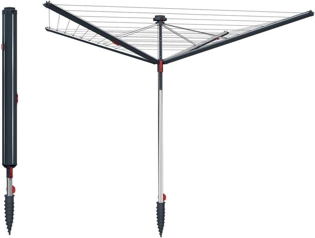 Vileda Sun-Rise Wäschespinne -50m Leinenlänge|Kompakte & stabile Wäschespinne für, wetterfest & platzsparend, Höhe 1,67-1,82m, wetterbeständig