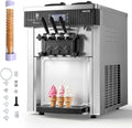 VEVOR gewerbliche Softeismaschine für Café und Gastronomie, 20–28 l/h, 2 × 6-l-Behälter, 3 Sorten, 2.200 W, Vorkühlung, Selbstreinigung