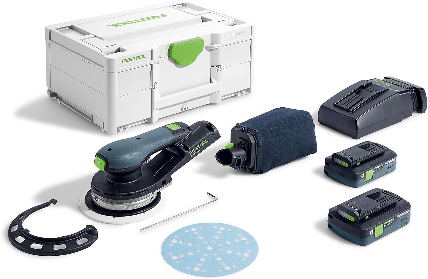 Festool Akku-Exzenterschleifer ETSC 2 125 4,0 I-Plus incl. StickFix Tisch, App-Steuerung, 2x Akkupack BP 18 Li 4,0 HPC-ASI im Sysainer SYS 3 M 187
