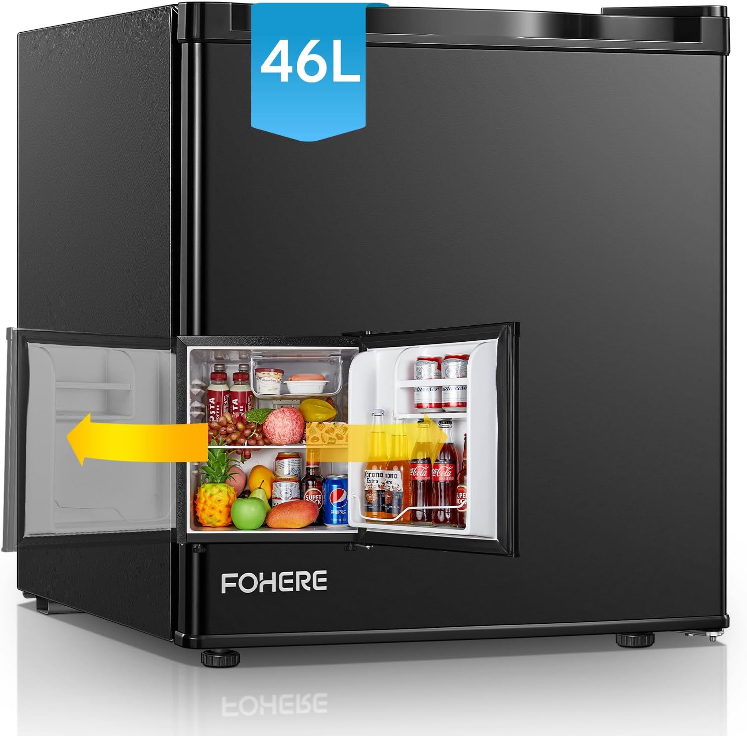 FOHERE Mini Kühlschrank, die maximale Höhe 51 cm, 42 dB, Kühlschrank Klein, Getränkekühlschrank für Büro, verstellbar