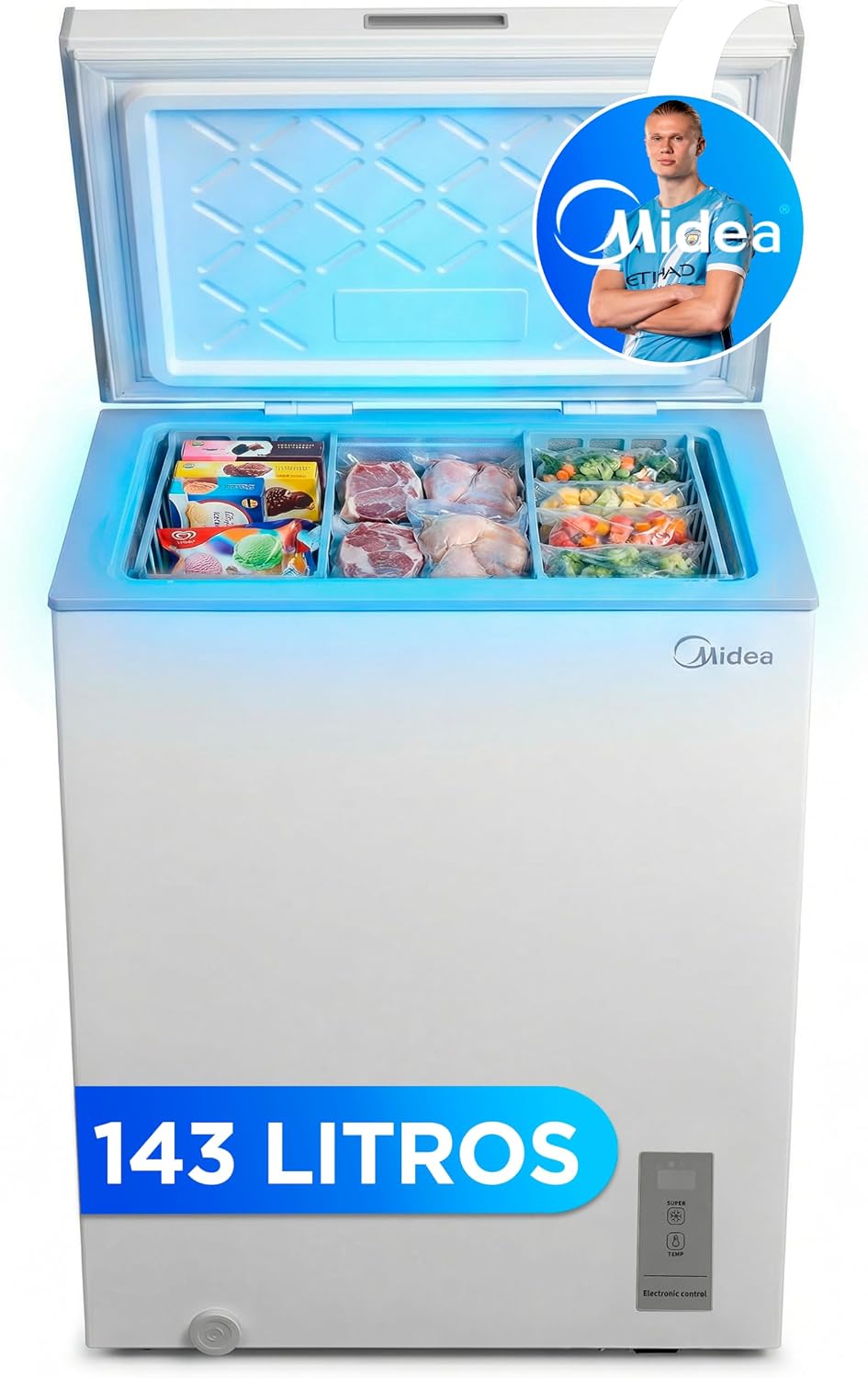 MIDEA Arcon Kleiner Gefrierschrank, 143 l, 37 dB, Stauraum, umwandelbar zu Kühlschrank mit Invertermotor
