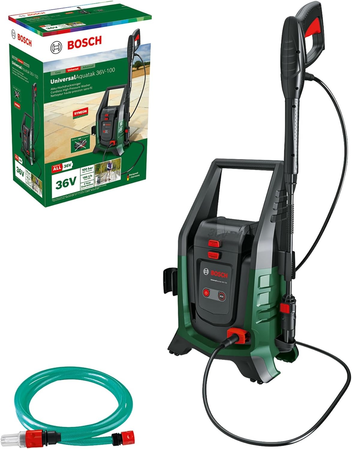 Bosch Akku-Hochdruckreiniger, Stauraum, 36-Volt-System, bis zu 45 Minuten Laufzeit