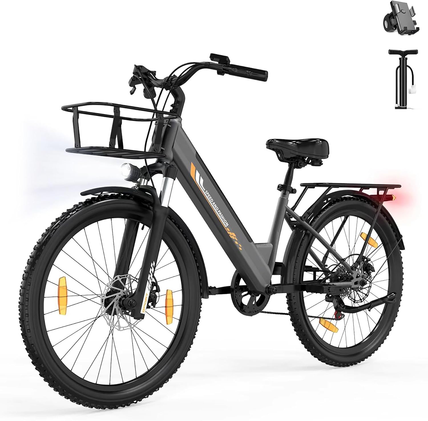 26' E-Bike für Erwachsene Fahrrad, 7 Gang Elektrofahrrad mit Austauschbarem 36V 13Ah Akku, 25 km/h und 80-100km Reichweite für Städtische Pendler