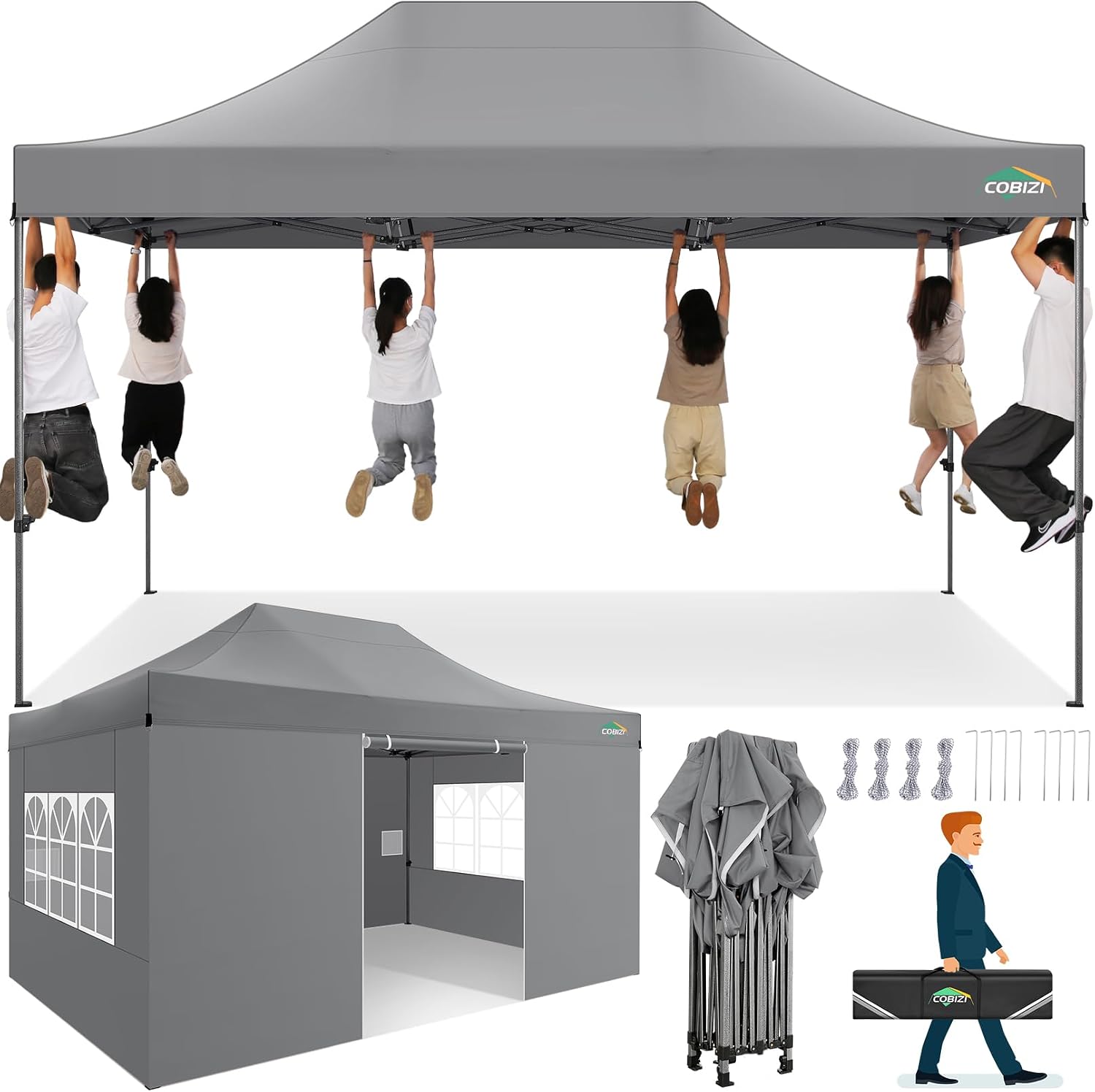 COBIZI Pavillon, Faltpavillon 3 × 4,5 Partyzelt, verstellbar, wasserbeständig