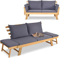 GIANTEX Gartenbank, Gartensofa mit klappbaren Seitenlehnen, Sitzbank Outdoor aus Akazienholz, Loungesofa 3-Sitzer, 3-in-1-Design