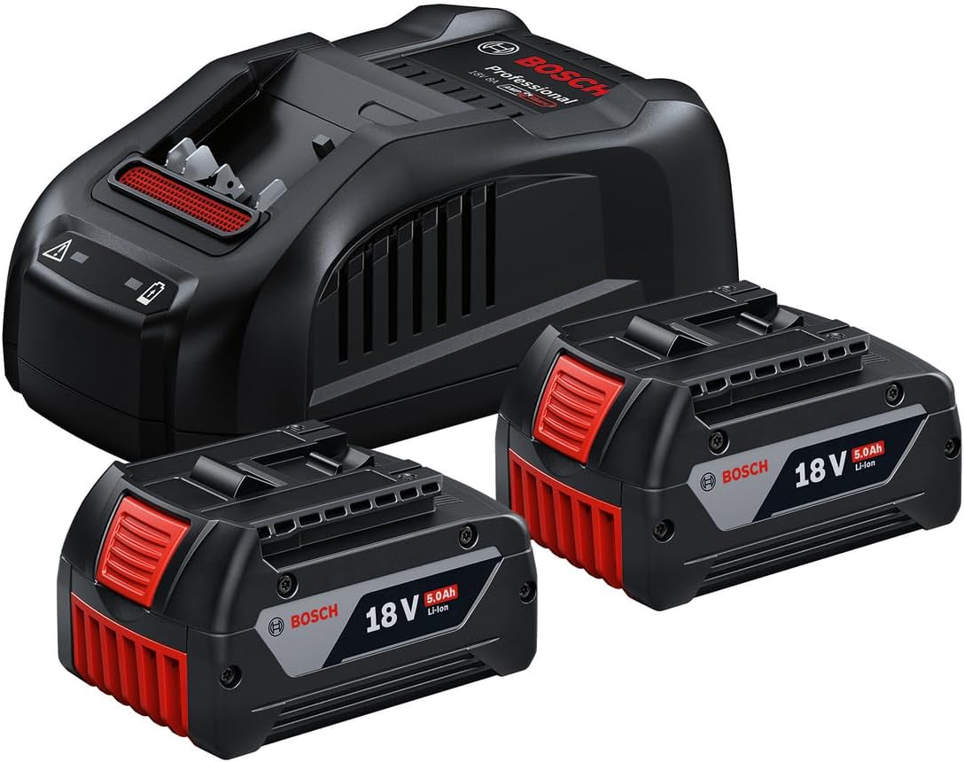 Bosch Professional 18V Starter-Set mit 2 × GBA 18V 5,0-Ah-Akku und GAL 1880 CV Schnellladegerät, 80 % in etwa 35 Min.