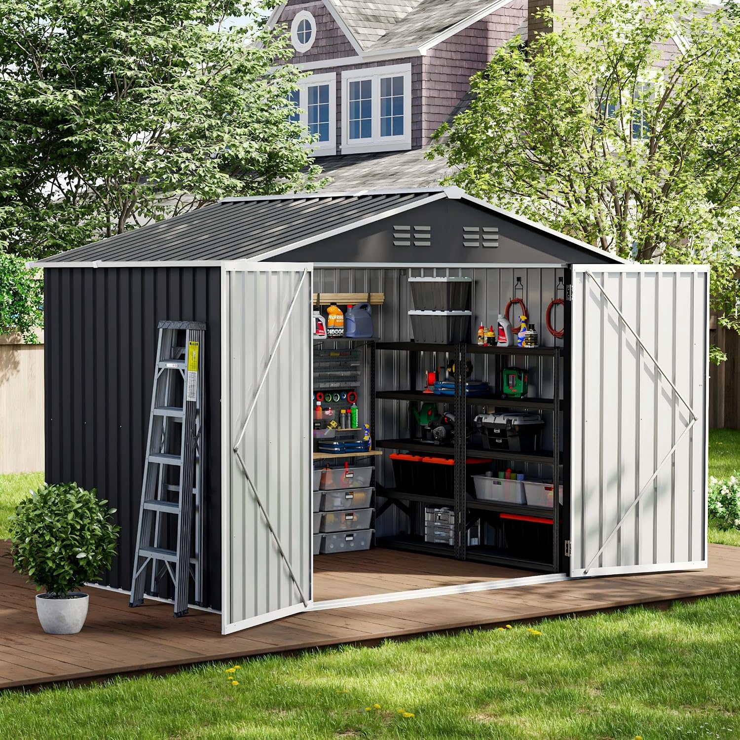 UDPATIO Metall Gartenhaus, 250 × 184 × 193 cm für den Außenbereich, Stauraum, wasserbeständig