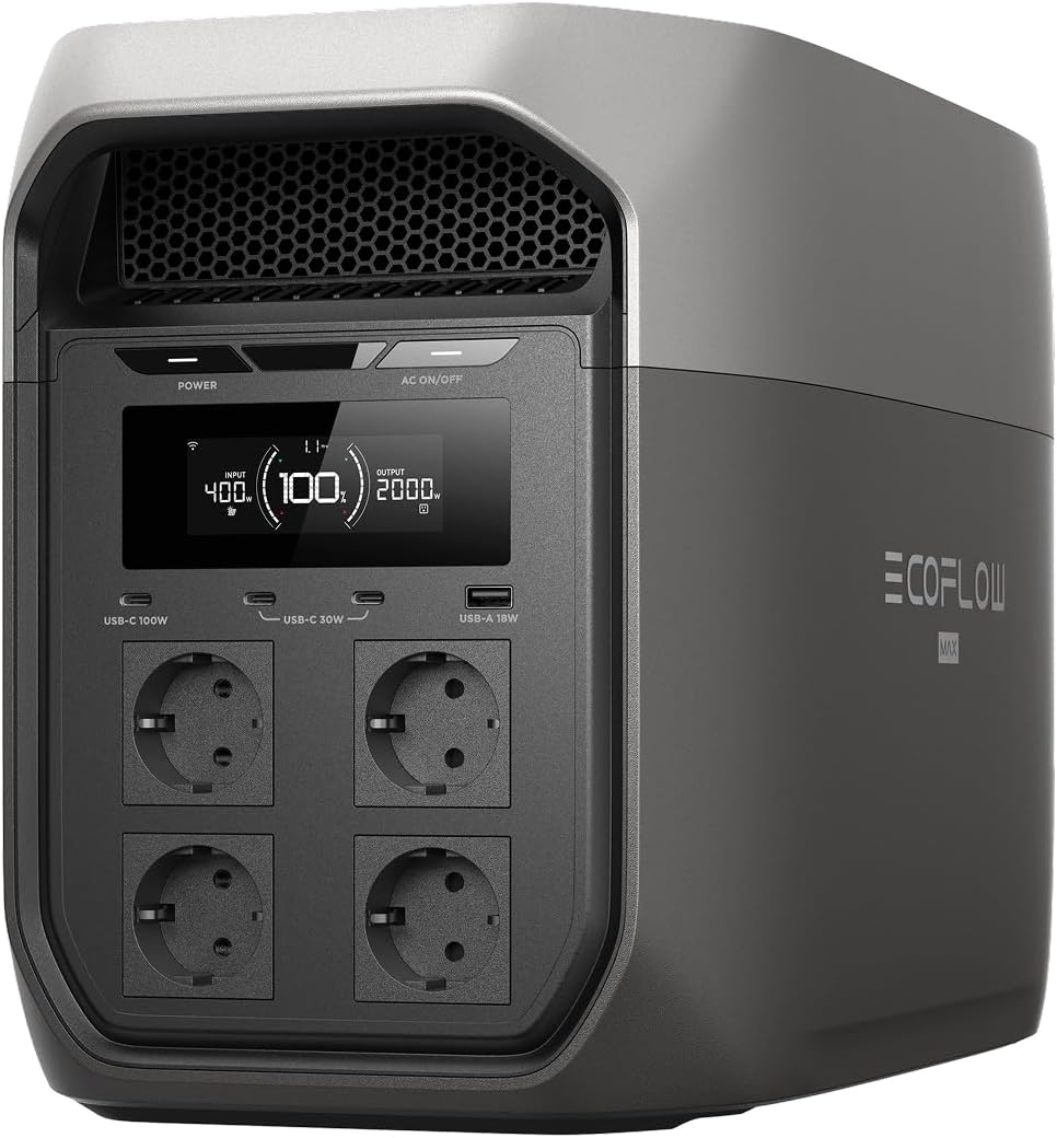 ECOFLOW Delta 3 Max tragbare Powerstation 2 048 Wh Mikrowelle, 2 400 W X-Boost Ausgang, App-Steuerung, 0-80% Ladung in nur 51 Minuten