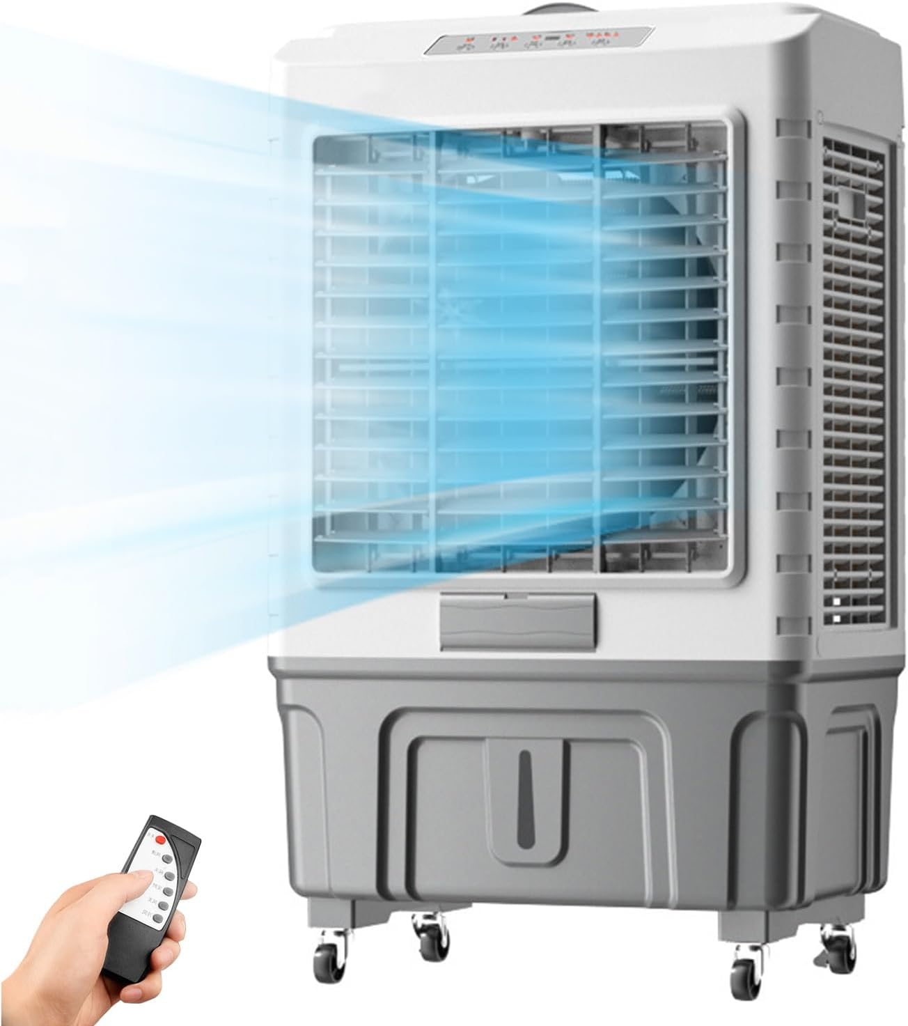 Kommerzieller Verdunstungsluftkühler, 200 W, Mobile Klimaanlage mit Fernbedienung, 7,5H Timer für effiziente Kühlung, Oszillation, Display