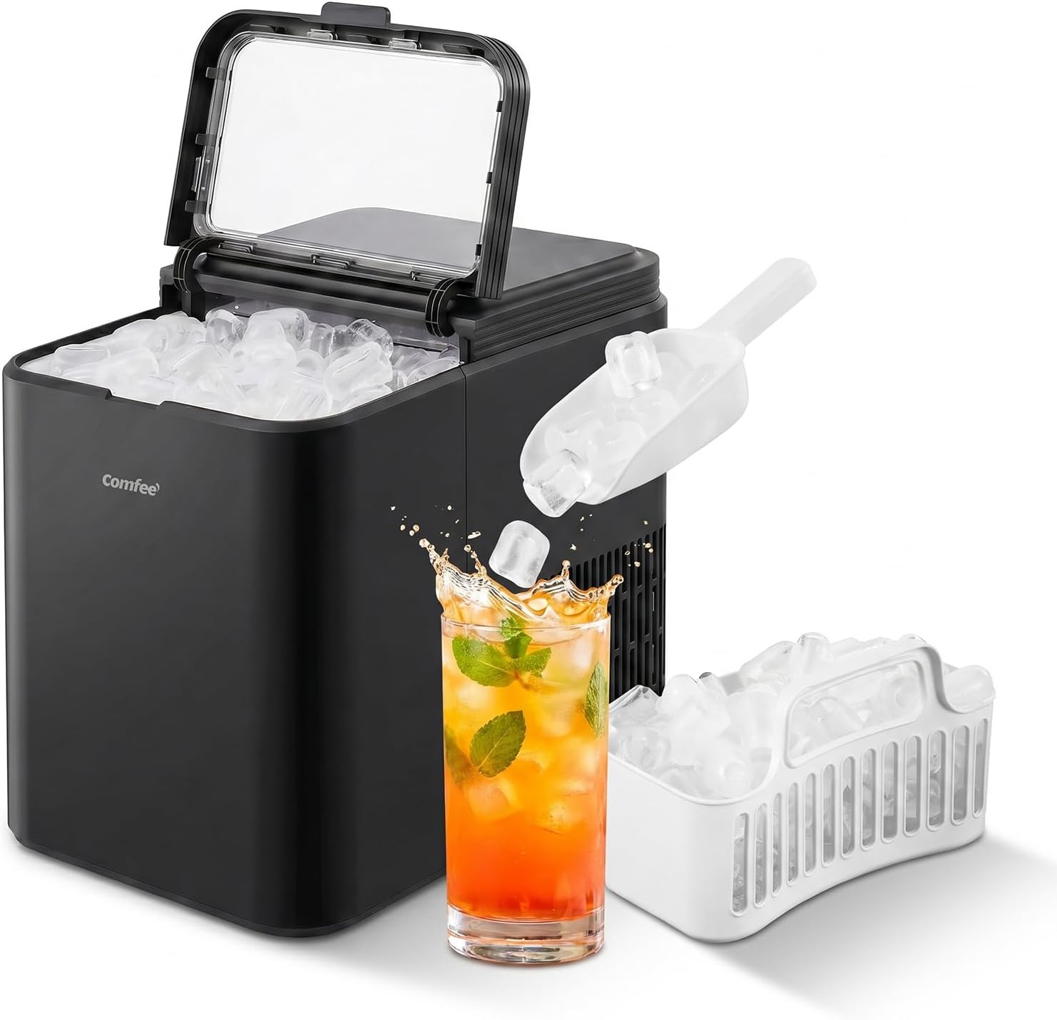 Comfee' RCI12BL1EU(E) Eiswürfelmaschine, 12 kg/24 Std, 8 Eiswürfel in 6 Min, 1,3L Wassertank