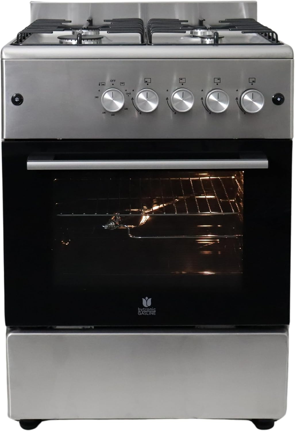 Gasline Gasherd SHGG6060FGIX Edehlstahl 60 cm Gasbackofen mit Thermostat, Gesamtleistung: 9,4 kW Gasbackofen 2,4 kW, Thermostat und Umluft