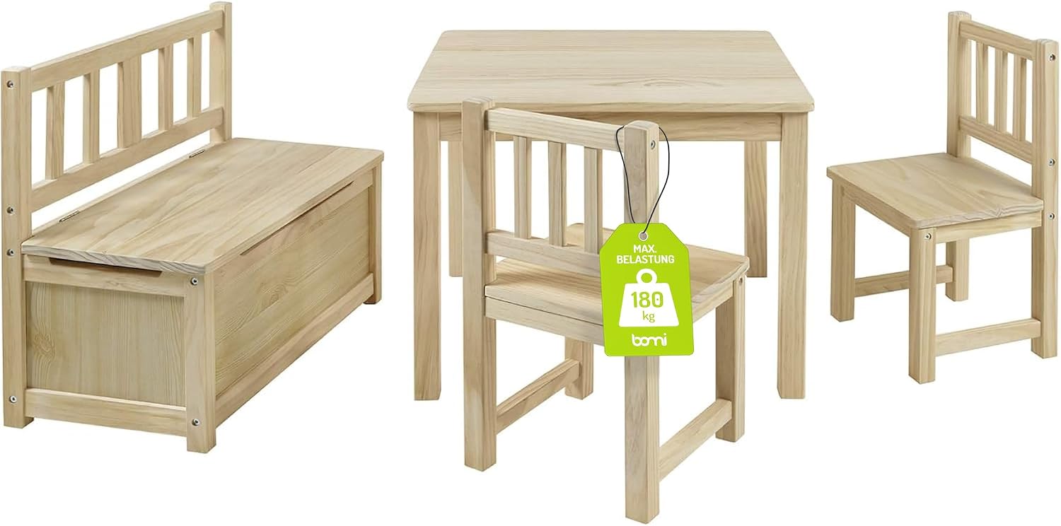 Bomi Kindersitzgruppe Anna mit integrierter Spielzeugkiste Tisch, bis zu 180 kg belastbar, Stauraum