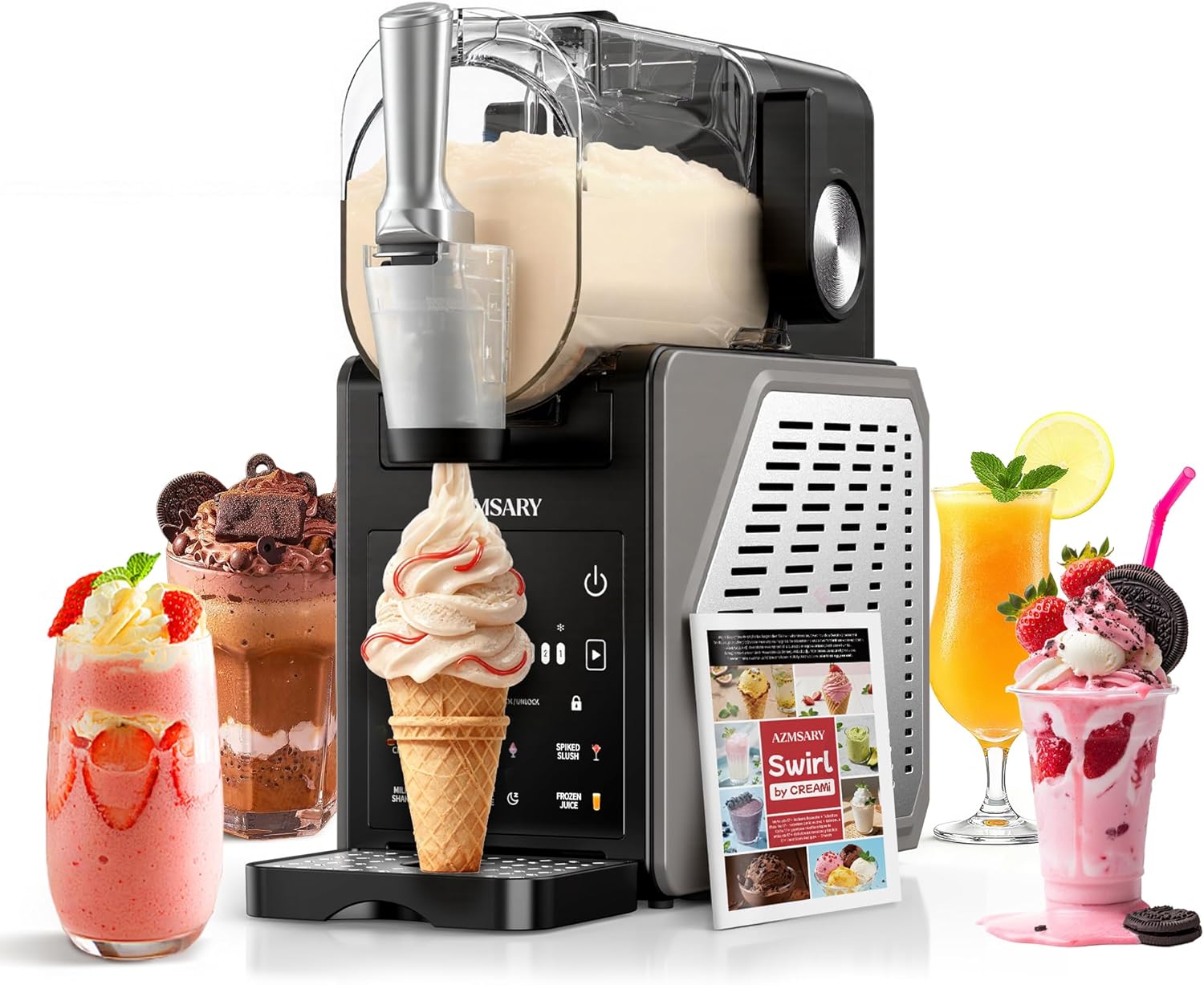 Slush- und Dessertmaschine für Zuhause, 2,5 l, 6 Programme für Slush, Frappé, Milchshake und Eiscreme, LED-Display, Selbstreinigung