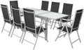 Villana Garten-Essgruppe, Silber/schwarz, Alu/Textil, Tisch, Tisch 160/220 cm, 8 Klappstühle