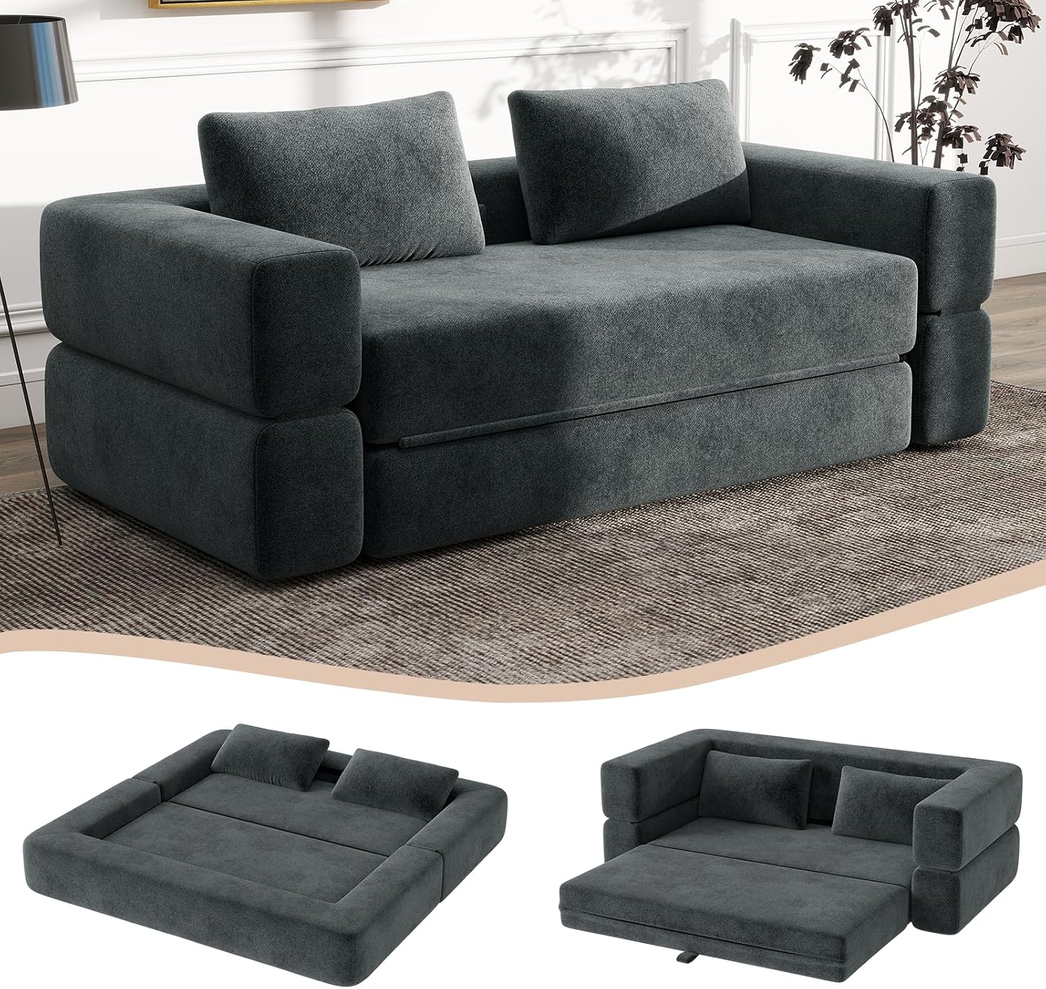 HAUSPROFI 3 in 1 Boneless Couch, Bodensofa Bed, Klappbares Sofa