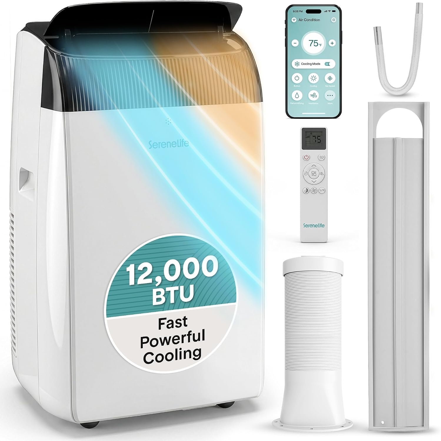 SereneLife 12,000 BTU tragbar Klimaanlage, App-Steuerung, Wi-Fi Enabled tragbar AC Unit for Wide Area Climate Control