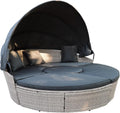 Poly Rattan Sonneninsel XL mit faltbarem Sonnendach Ø 180/210, 15 cm dicker Polsterung, Dach: 160 cm, Liegefläche Ø ca, Dia 210), klappbar
