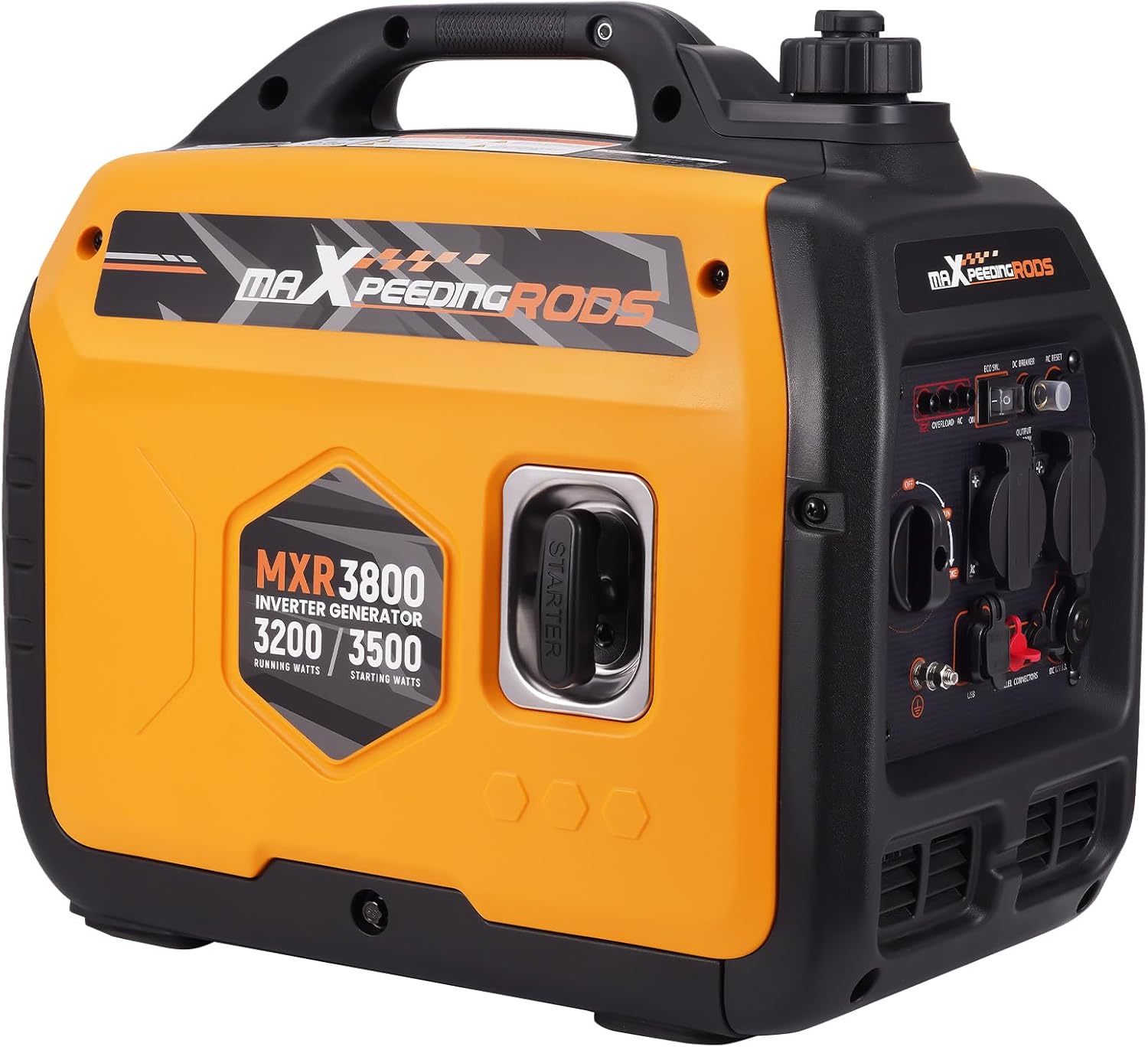 maXpeedingrods Inverter Stromerzeuger 3500 W Superleise Kühlschrank, Inverter, ECO-Modus mit 2 × 230V, 2x USB, 3200 Watt