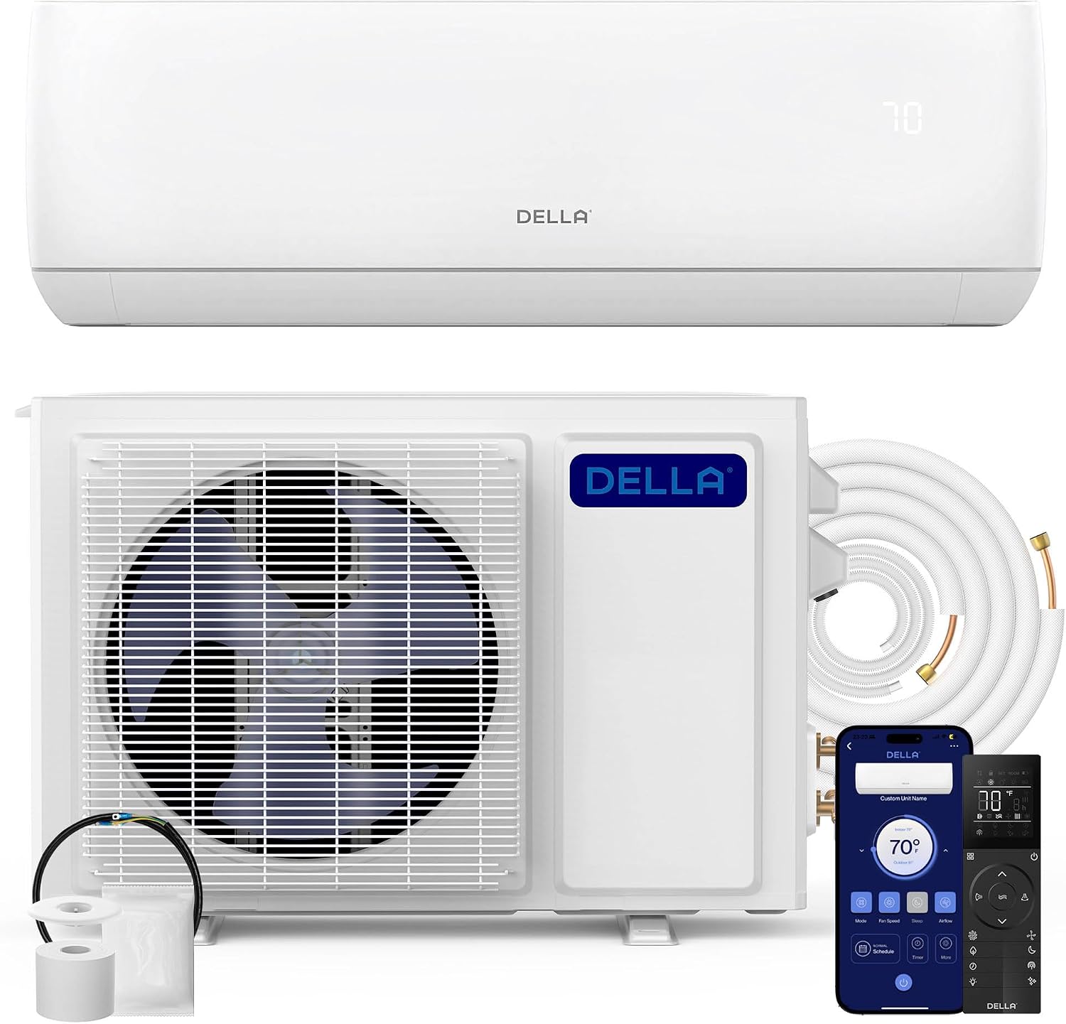 DELLA Motto Series 18000 BTU WiFi aktiviert Mini Split Klimaanlage, nur 47 dB extrem leise, 18000 BTU, Fernbedienung, App-Steuerung, Inverter