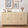 Sideboard mit verstellbaren Ablagen, 158 × 40 × 88 cm, Rattan TV-Tisch mit viel Stauraum für Esszimmer, Modernen Kommode mit 4 Türen, verstellbar