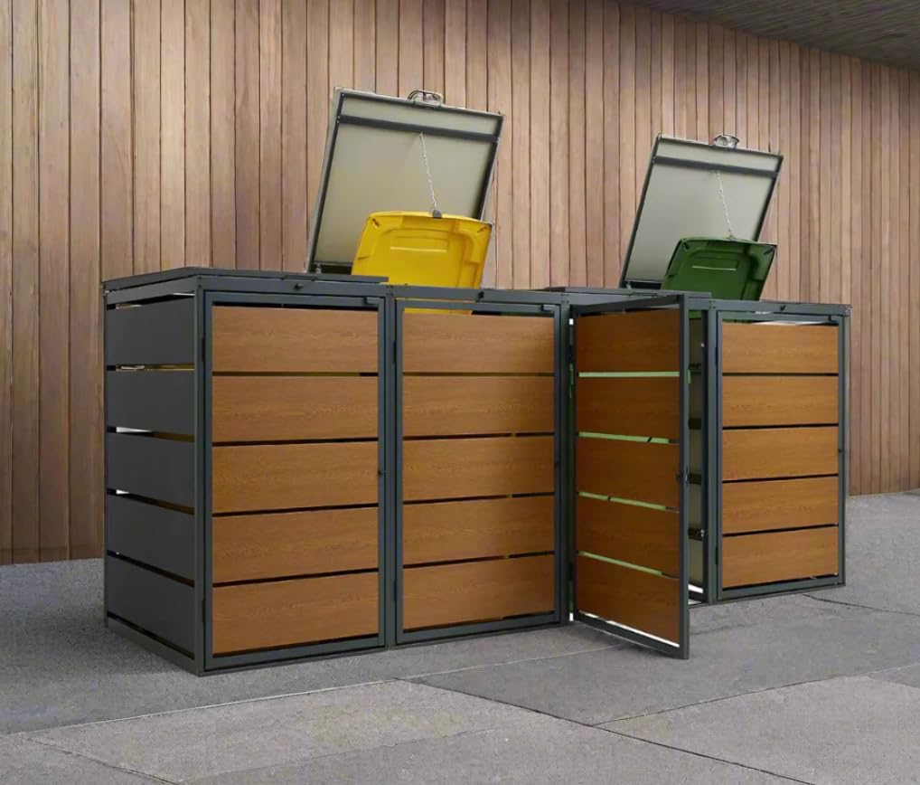 OBOX OAK 4er Mülltonnenbox mit Klappdach 240L, 240 Liter