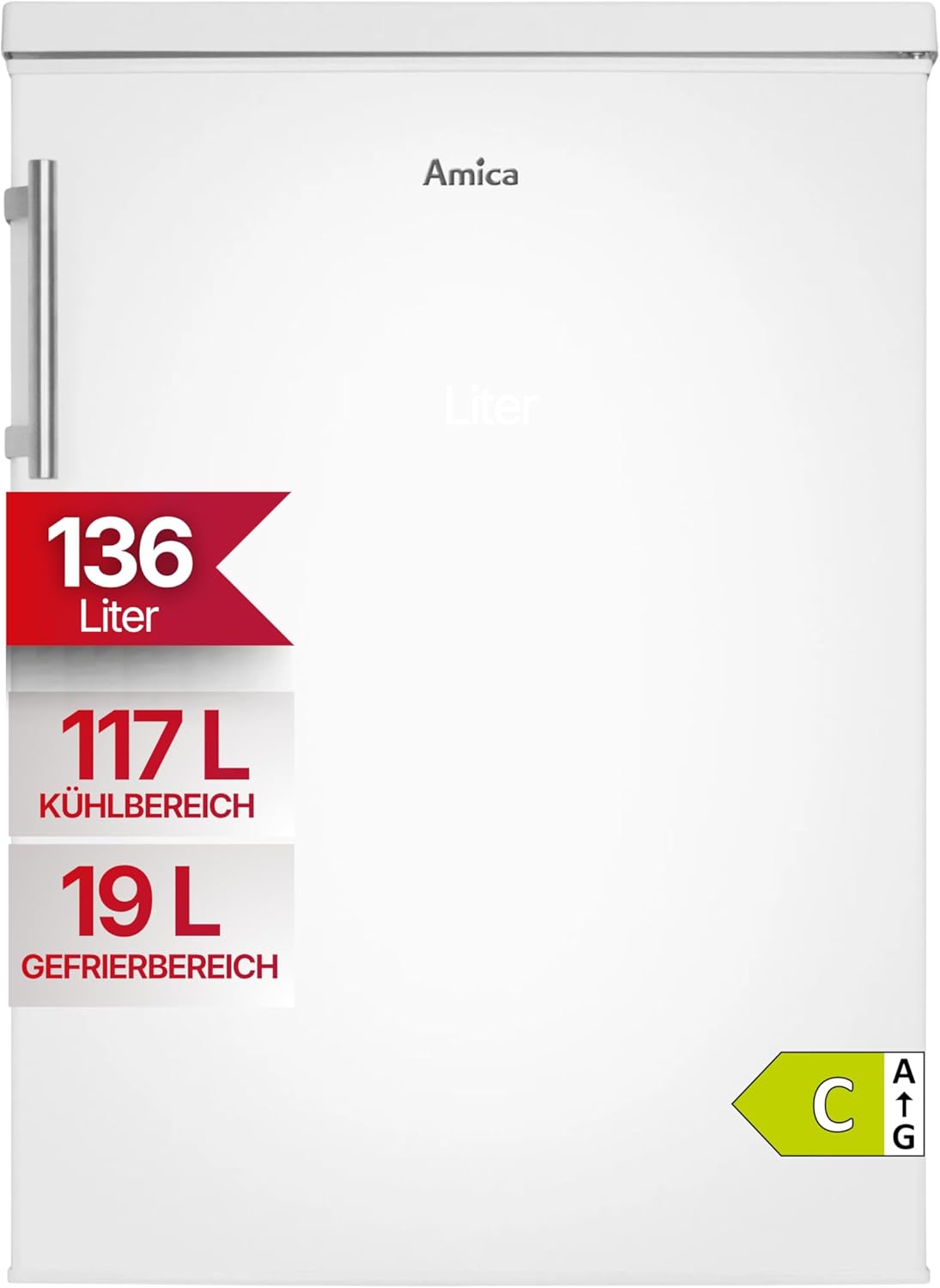 Amica Kühlschrank, 41 dB, LED-Beleuchtung, Kleiner Kühlschrank Weiß, Abtauautomatik