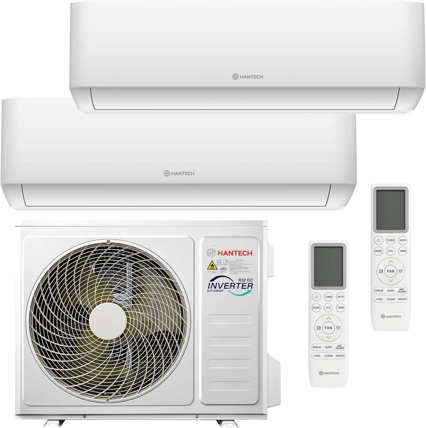 HANTECH H-PRO Multisplit-Klimaanlagen-Set mit WLAN, Inverter, R32, Kühlen, Heizen, Entfeuchten, I-Feel und 24-h-Timer