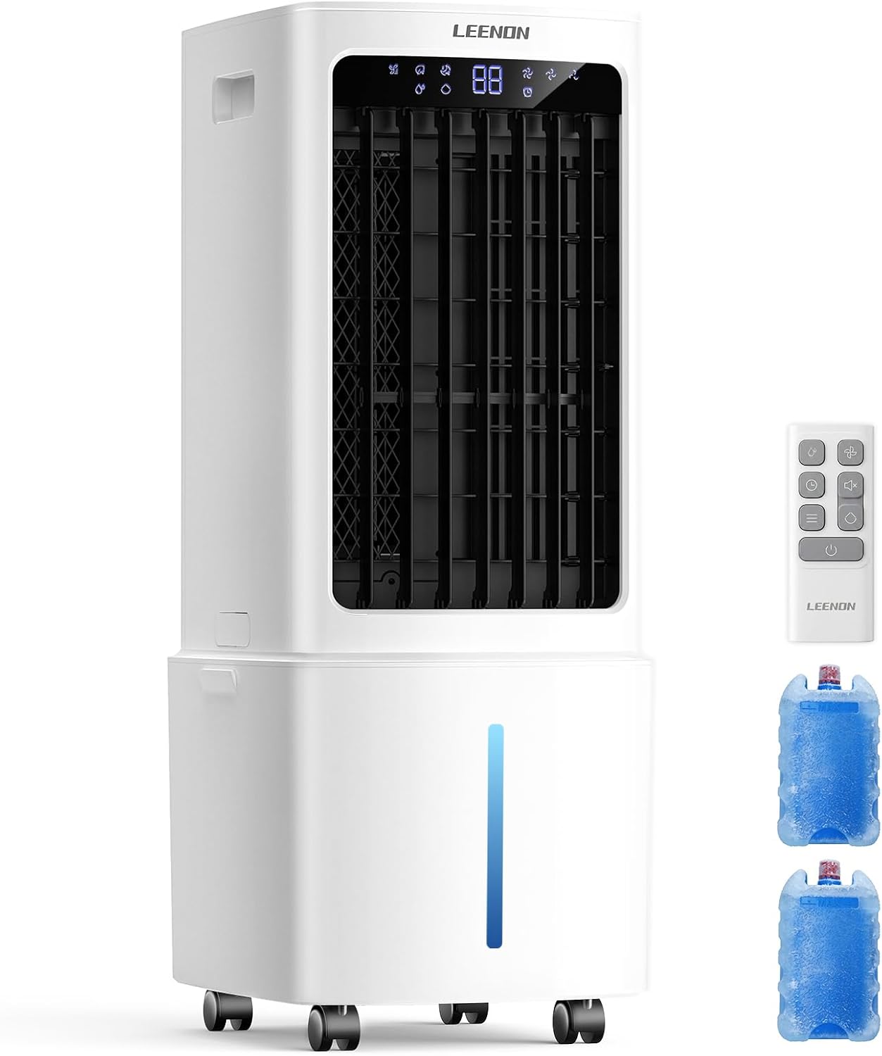 LEENON 9L Mobiler Luftkühler, 35 dB leise, 9 L, Fernbedienung, Timer, Display, Verdunstungskühler mit 3 Geschwindigkeiten, Filter