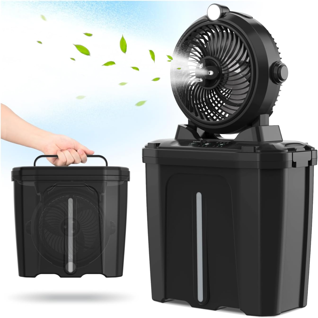 Kabelloser Outdoor-Ventilator, 20.000 mAh kabelloser Verdunstungsventilator für Terrasse, Luftbefeuchtung