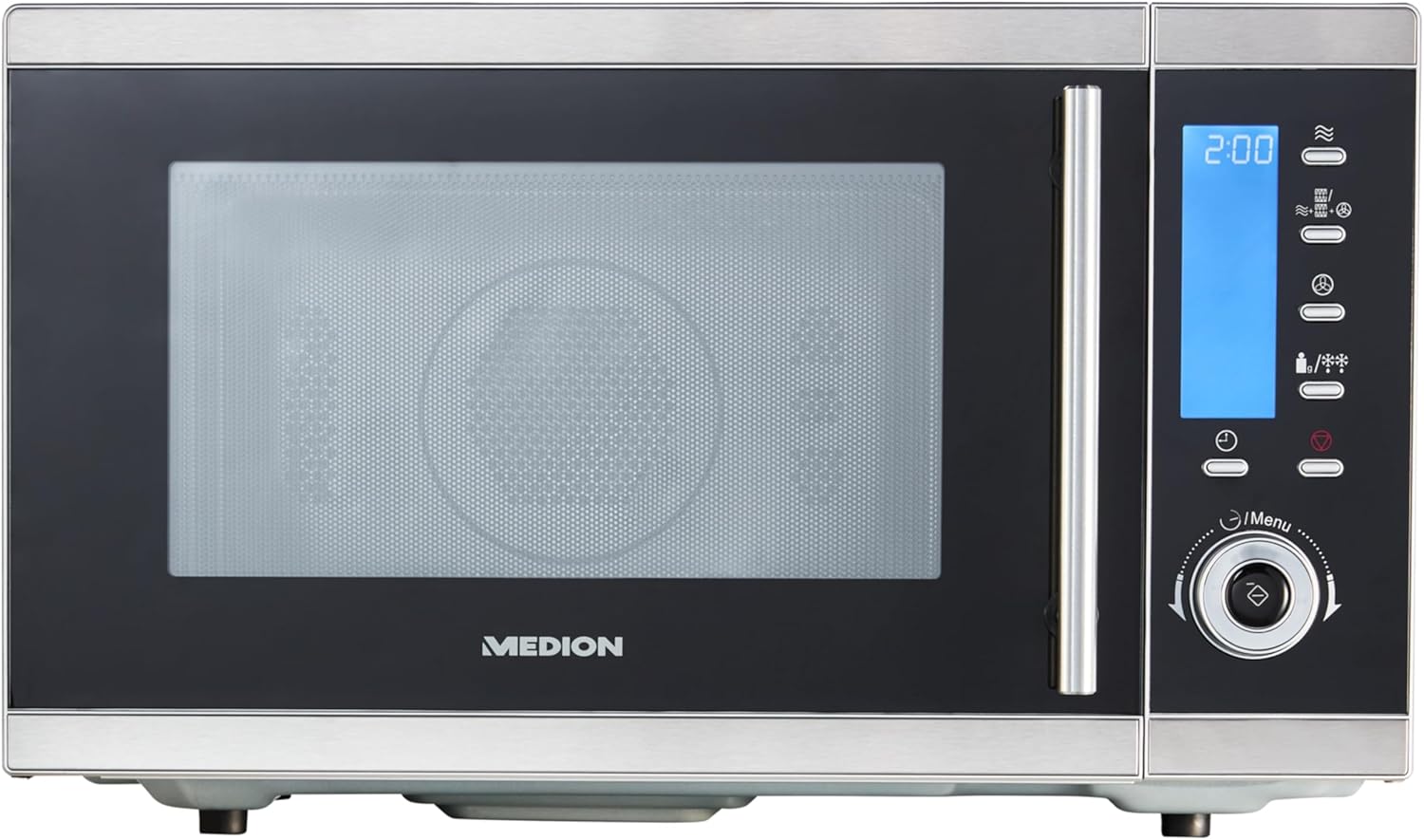 MEDION MD 15501 4 in 1 Mikrowelle, 25 Liter, 10 Automatik-Programme) silber, 900 Watt, 1100 Watt Grill, 2500 Watt Heißluft