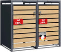 Floordirekt Mülltonnenbox 2er Mülltonnen für 60-240 L, Anthrazit mit Holzdekor