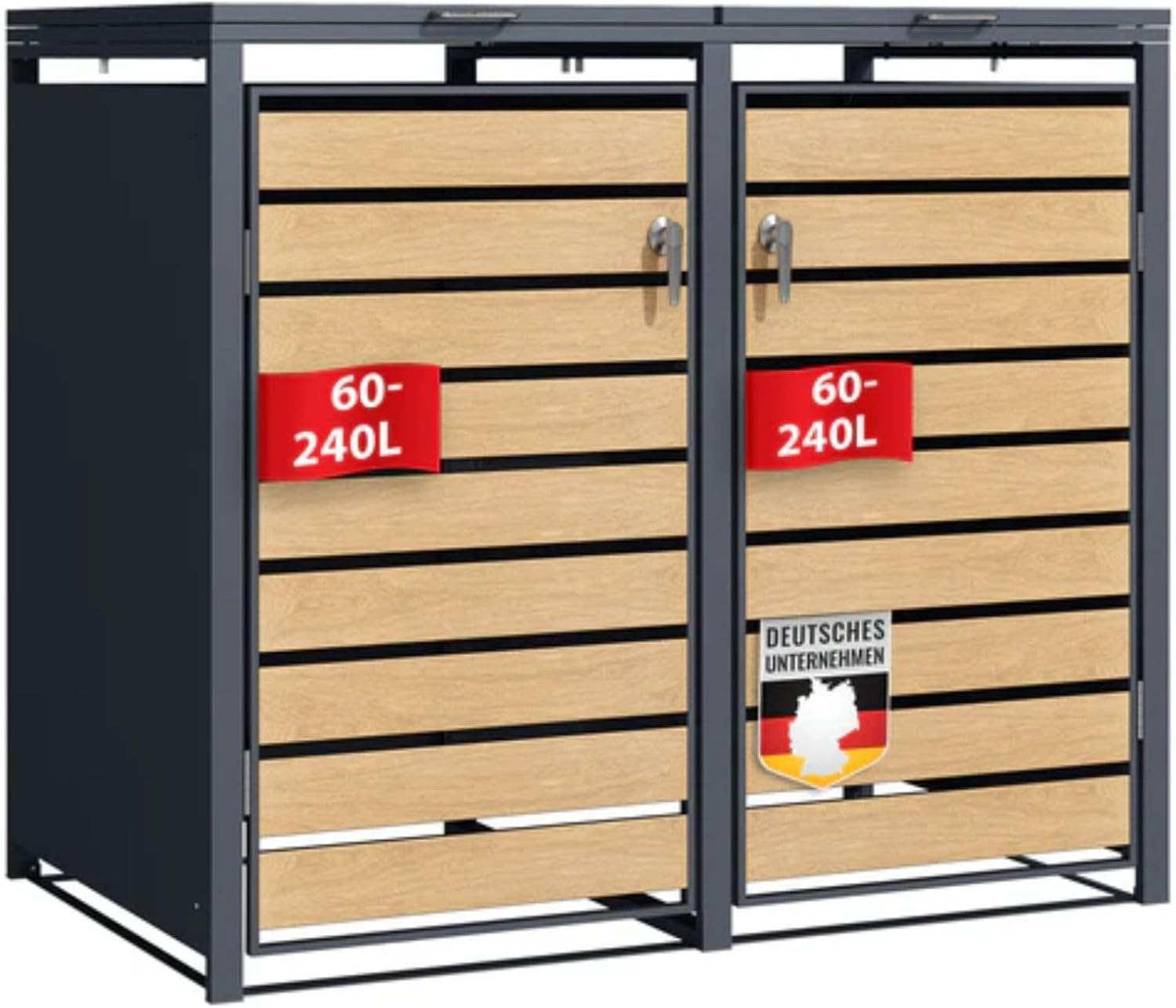 Floordirekt Mülltonnenbox 2er Mülltonnen für 60-240 L, Anthrazit mit Holzdekor
