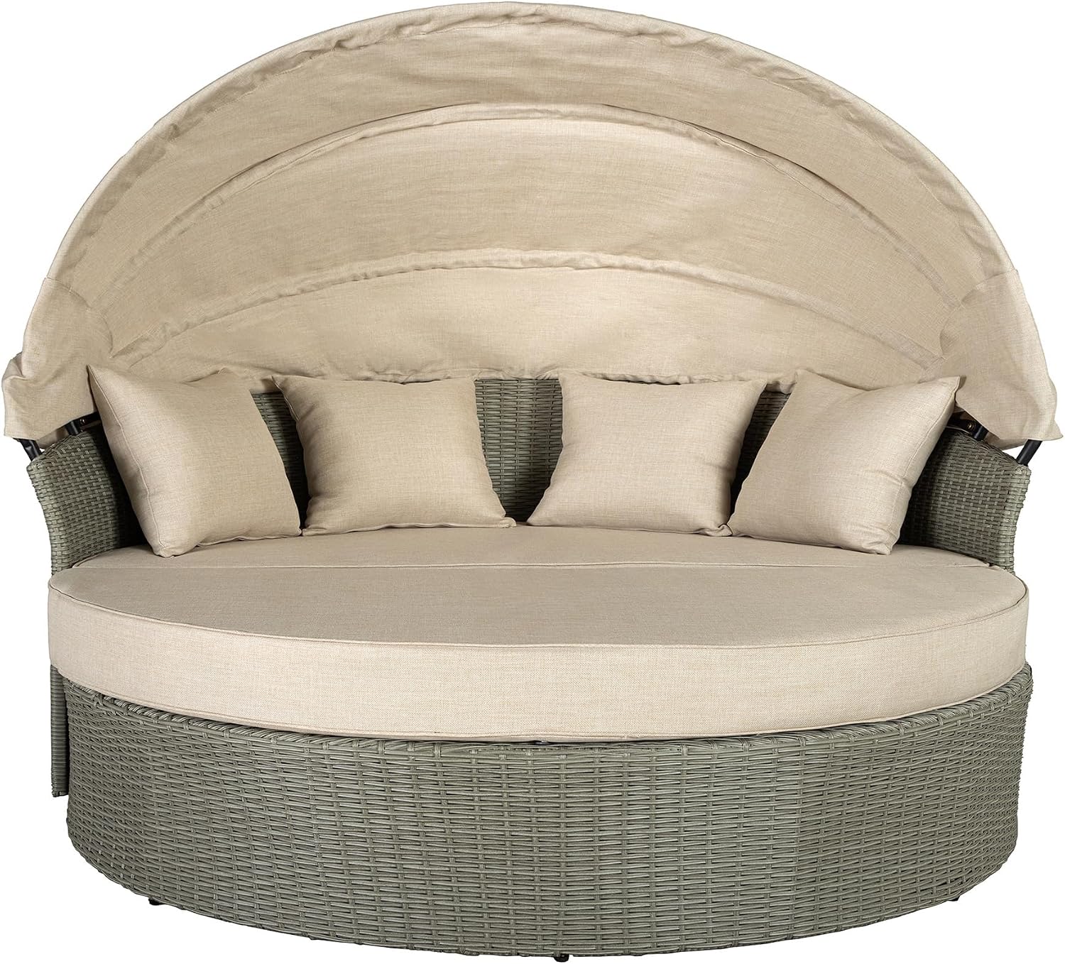 Riess Ambiente Outdoor Sonneninsel Gartenbank, 165 cm, Polyrattan Aluminium, Kissen wetterfest, wetterbeständig
