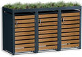 Metzler Mülltonnenbox 3er 240L in Anthrazit & Holzoptik mit Tisch, Mülltonnenverkleidung 3 Tonnen mit Automatikdeckel, wetterbeständig