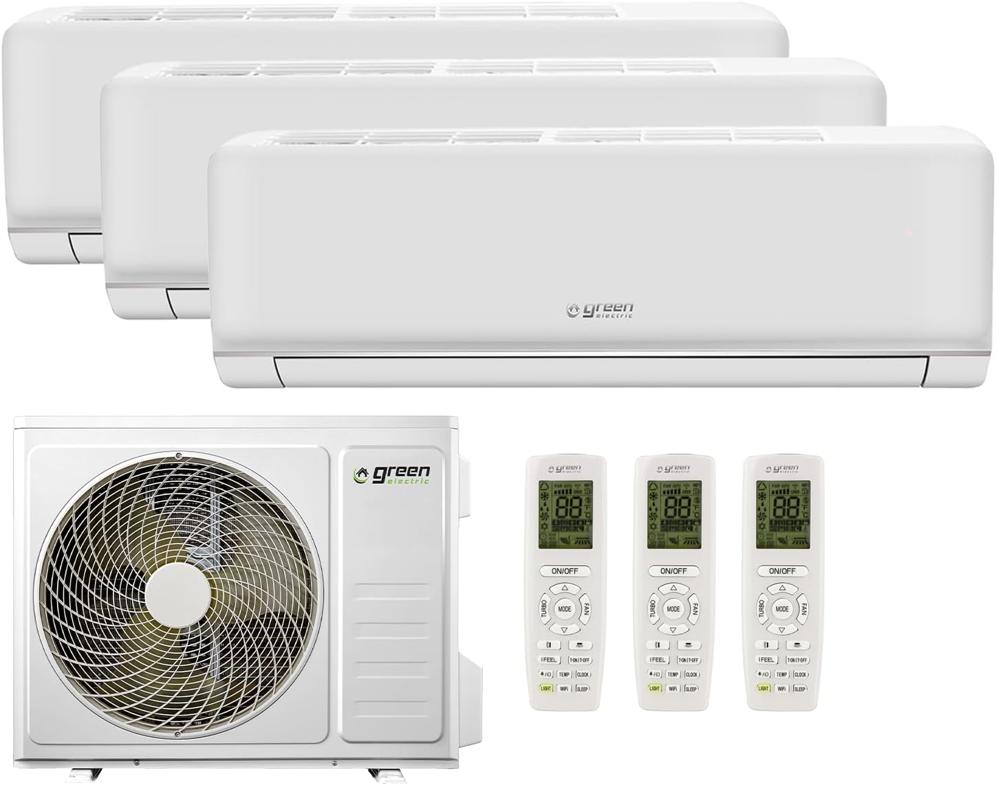Plus Klimaanlage, 9000 BTU, Fernbedienung, App-Steuerung, Display, Wi-Fi R32, 3 Inneneinheiten + 1 Außeneinheit