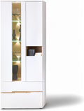 Stella Trading Memphis Vitrine in Weiß Schrank, 75 × 197 × 38 cm (B/H/T), Moderner Vitrinenschrank mit LED-Beleuchtung und viel Stauraum
