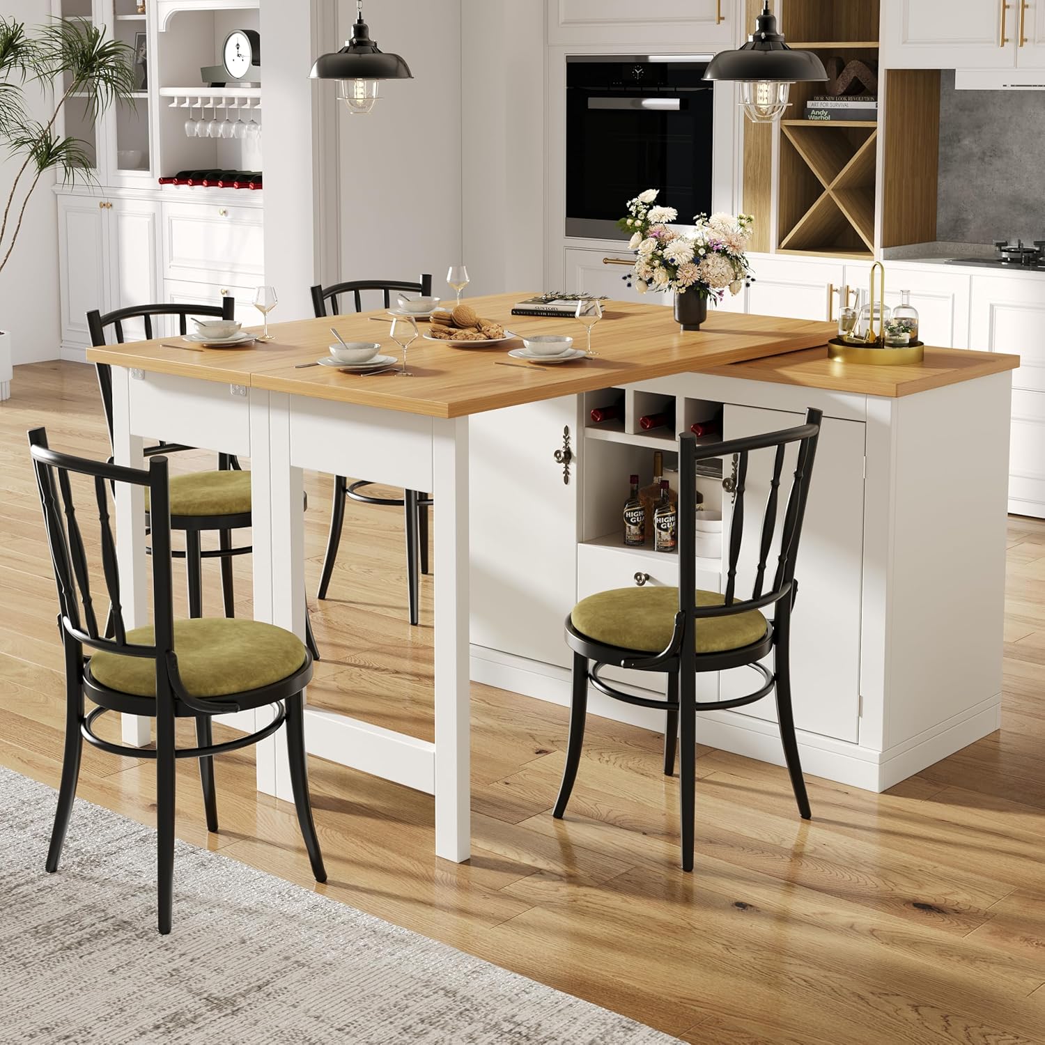 Kebnor Ausziehbarer Bartisch mit 360 Drehfunktion und Stauraum, Längenverstellbar von 120-180 cm, Stauraum