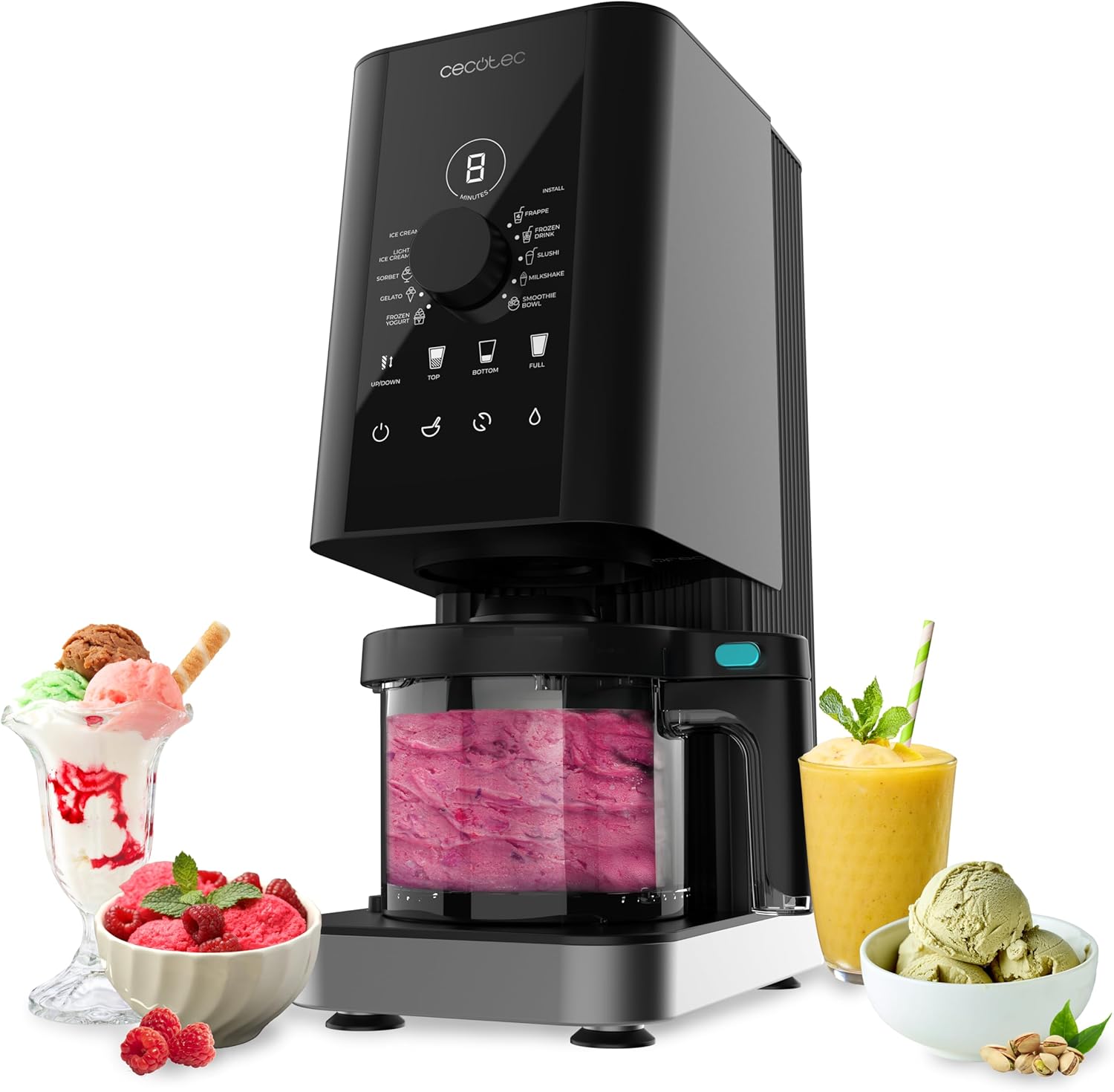 Cecotec Eismaschine, 1,35 L mit 3 × 450 ml BPA-frei, 10 Programme Eis & Ice-Drinks, Eis in 5 Min nach Einfrieren