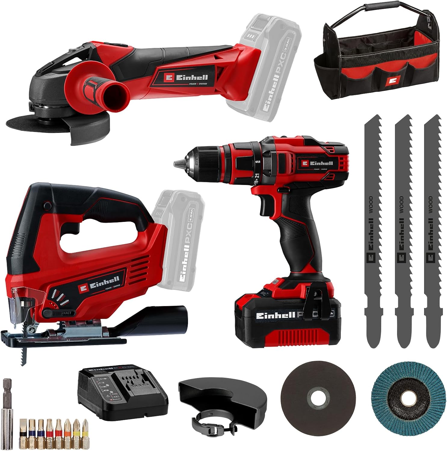 Einhell Bohrschrauber TE-CD 18/40 Li + Winkelschleifer, LED-Beleuchtung, 1 × 4,0 Ah Akku