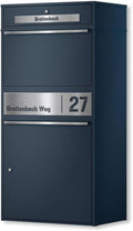Metzler Paketbox draußen groß XXL, 54,20 kg, Briefkasten mit Paketfach in Anthrazit RAL7016, Personalisiert Edelstahl Namensschild Gravur