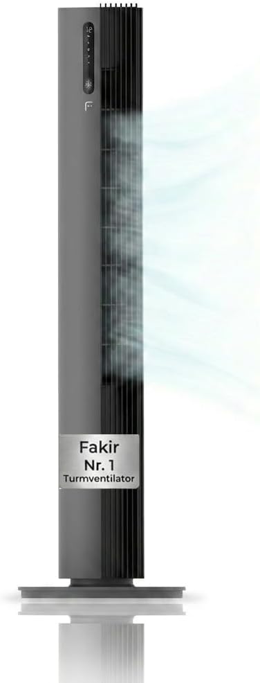 Fakir TV, Leiser Lüfter mit 32 dB(A), 110 cm Höhe, 30 W, 12h Timer, LED-Display, Fernbedienung & 90 Oszillation, 12 Stufen, Farbe: Anthrazit